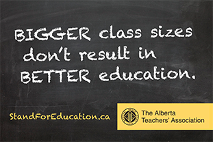 Chalkboard with text "Bigger class sizes doesn't result in Better education".