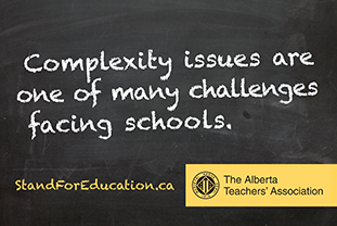 Chalkboard with text "Complexity issues are one of many challenges facing schools"