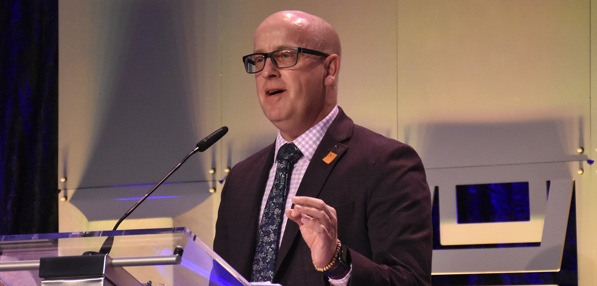 Alberta Teachers' Association president Jason Schilling speaks at the Annual Representative Assembly on May 20, 2023.