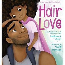 Book cover illustration of a black father and daughter