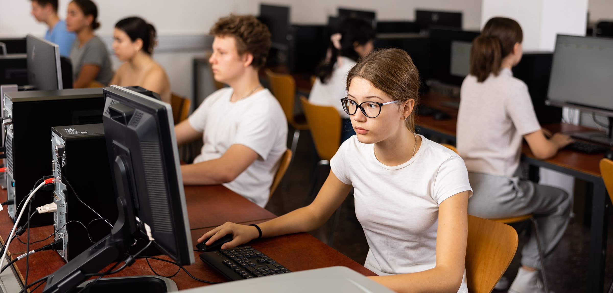 Students seated in a computer lab