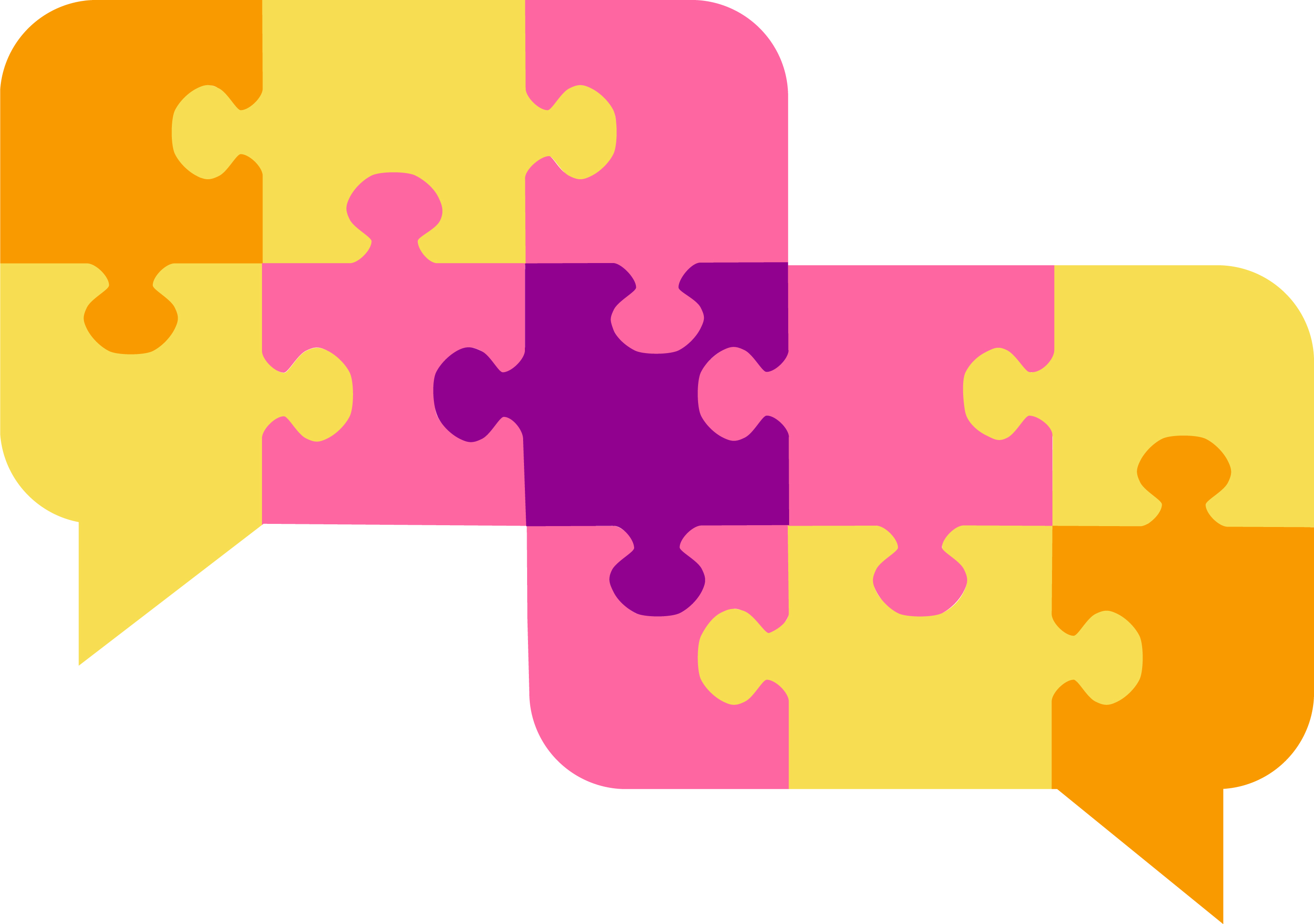 Puzzle pieces put together to form two speech bubbles