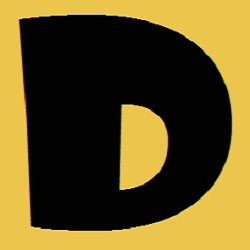 Yellow background with large black capital letter D