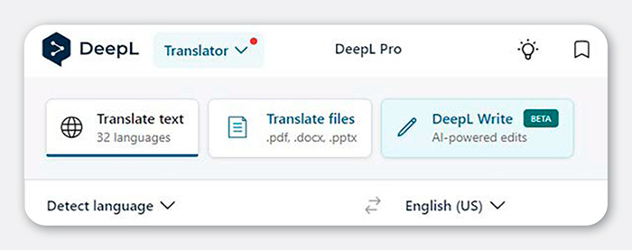 Screen shot of DeepL translate tool