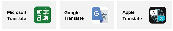 Icons for Google, Microsoft and Apple translate tools