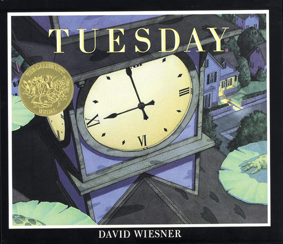Book cover depicting a clock with the title Tuesday