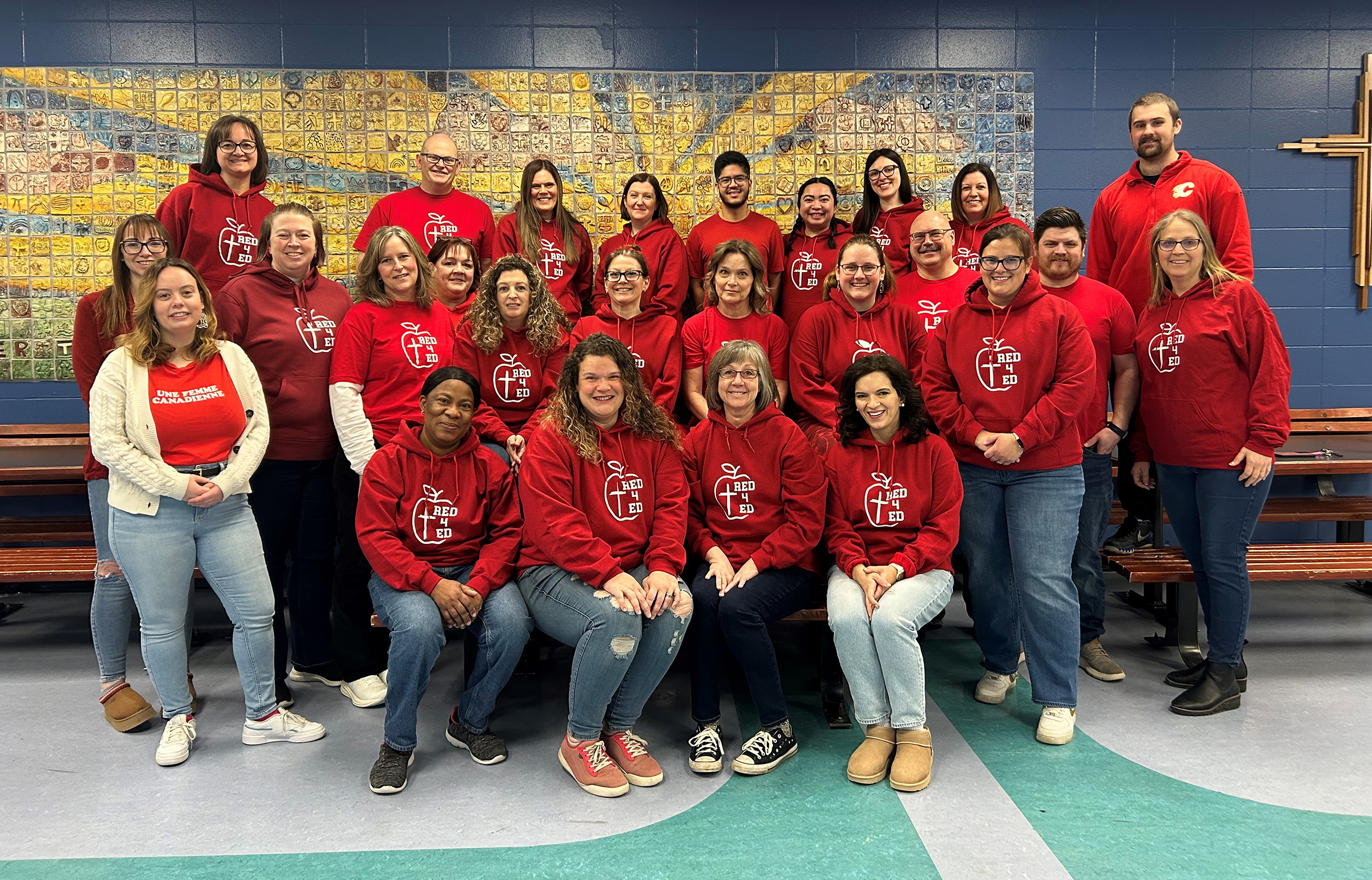 Teachers wear RED for ED shirts in their school