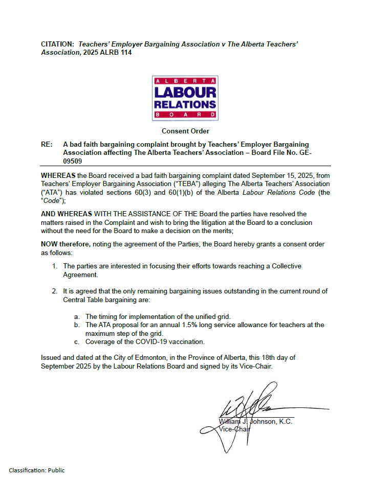 A copy of the consent order from ALRB