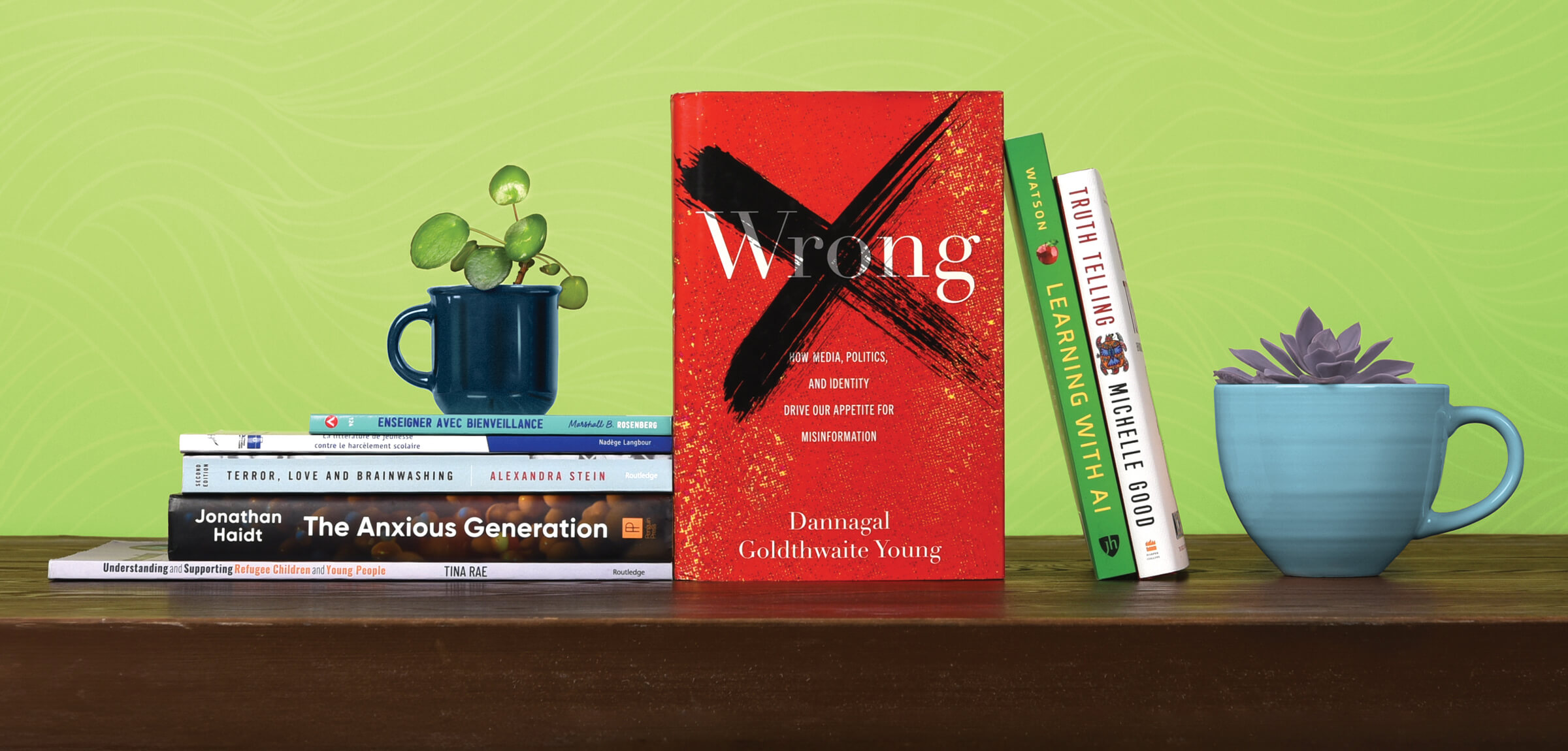 Display of book covers and spines