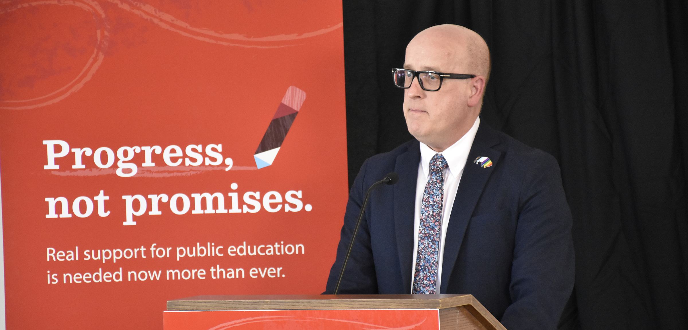 Jason Schilling responding to education budget at a news conference