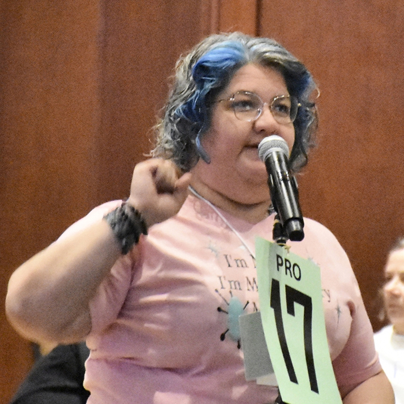 An attendee at this year's ARA speaks into a microphone