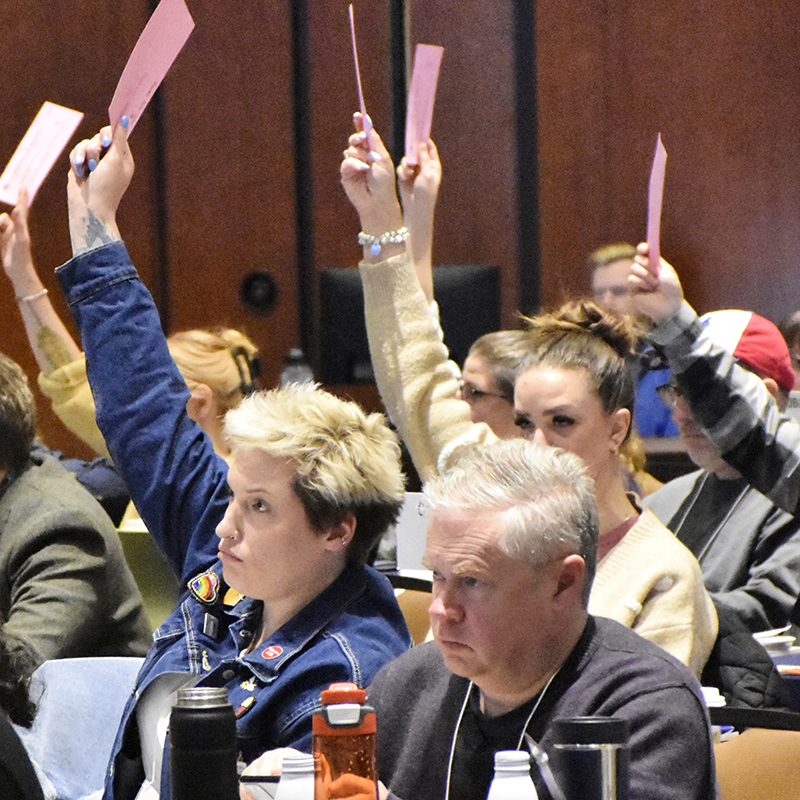 Attendees at this year's ARA vote on a resolution