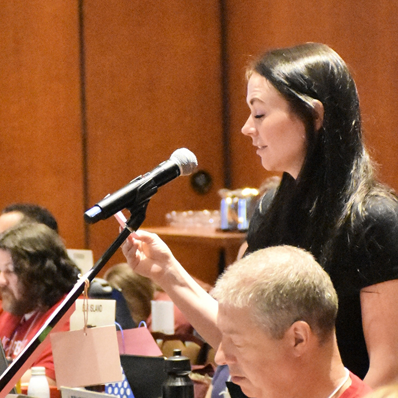 An attendee at this year's ARA speaks into a microphone