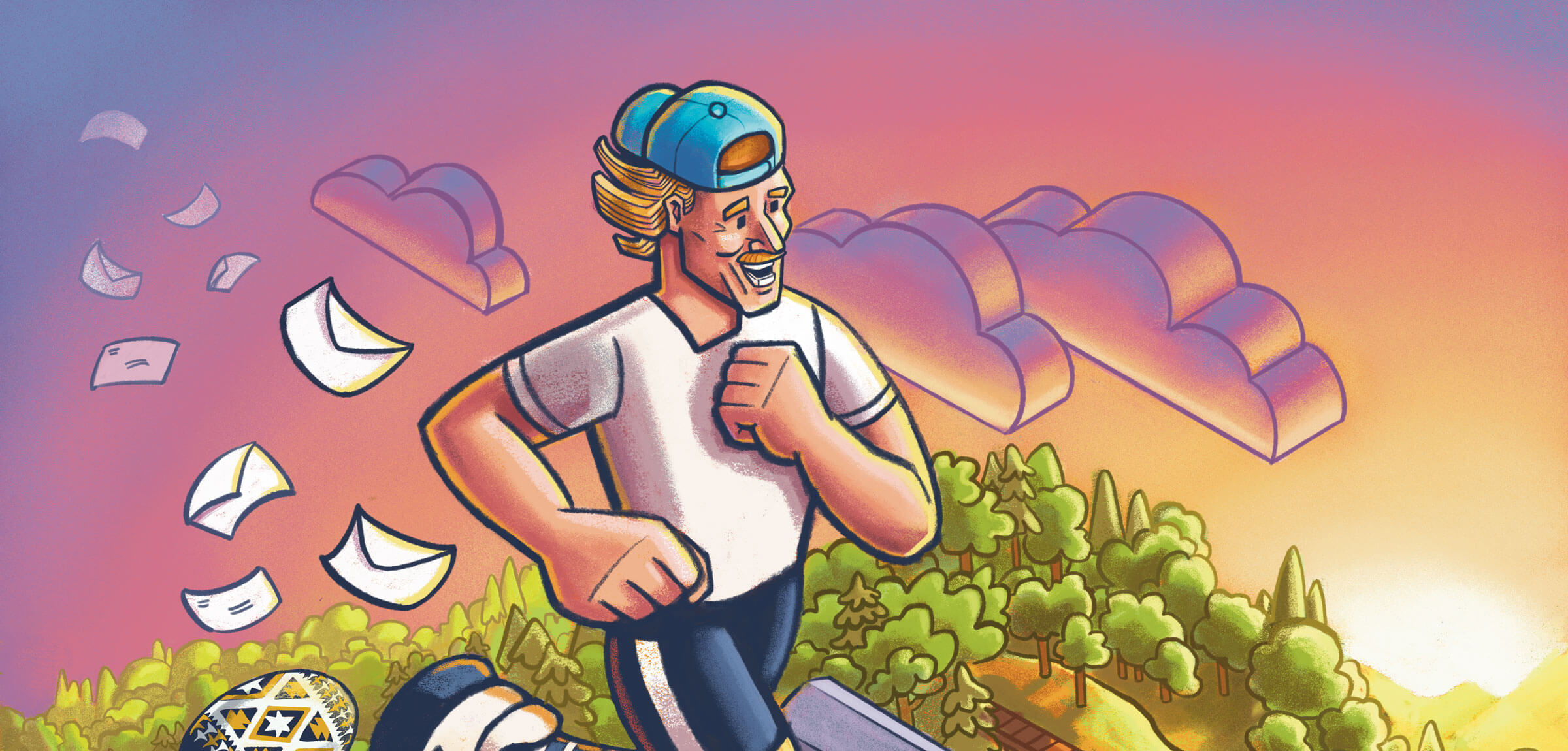 Man running with blue hat and white t-shirt