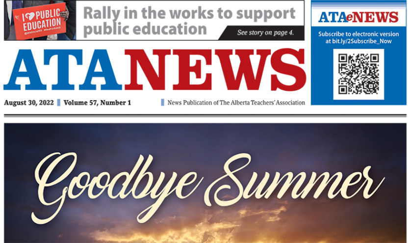 ATA News Cover with Goodbye Summer printed over top of a sunset
