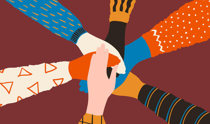 Illustration of hands stacked