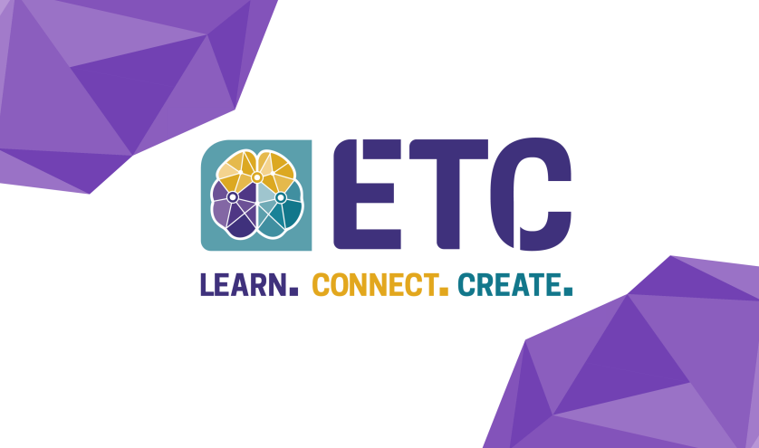 Educational Technology Council logo framed by purple triangles