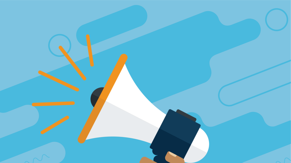 Red sleeved arm holding a megaphone