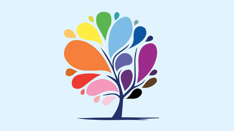 Multi-coloured cartoon tree