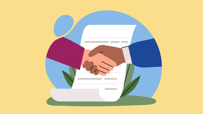 Two hands shaking over a contract