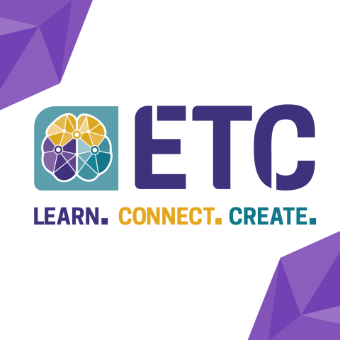 Educational Technology Council logo framed by purple triangles