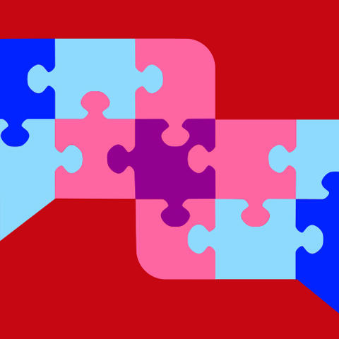 Cartoon image of puzzle pieces in speech bubbles