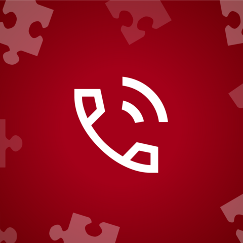 Red graphic with telephone and puzzle pieces