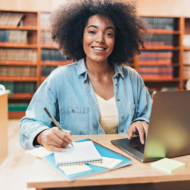 Woman working in a library