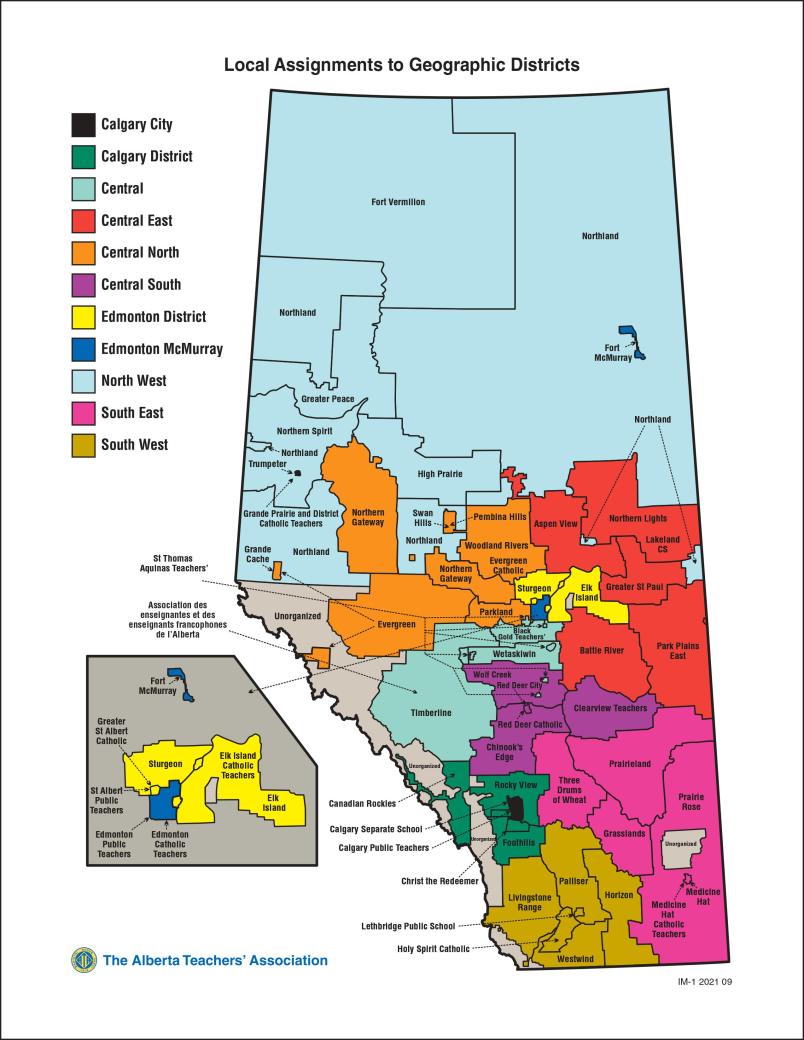 A map displaying the ATA locals in their geographic districts