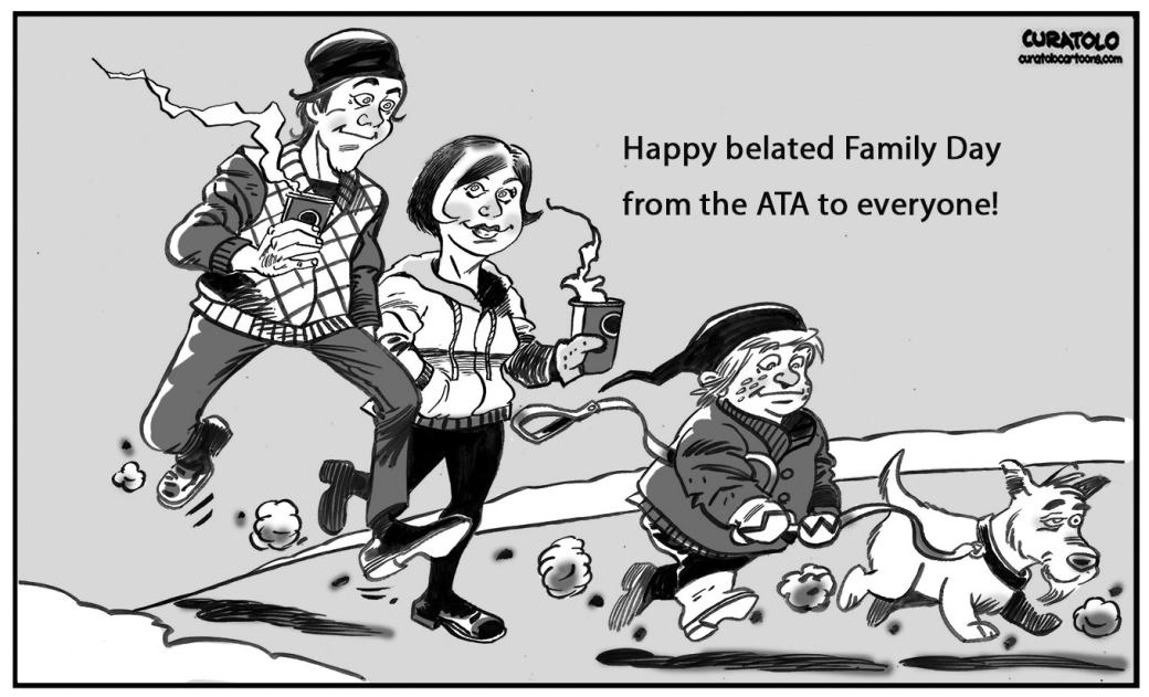 Cartoon of a family enjoying the Family Day holiday.