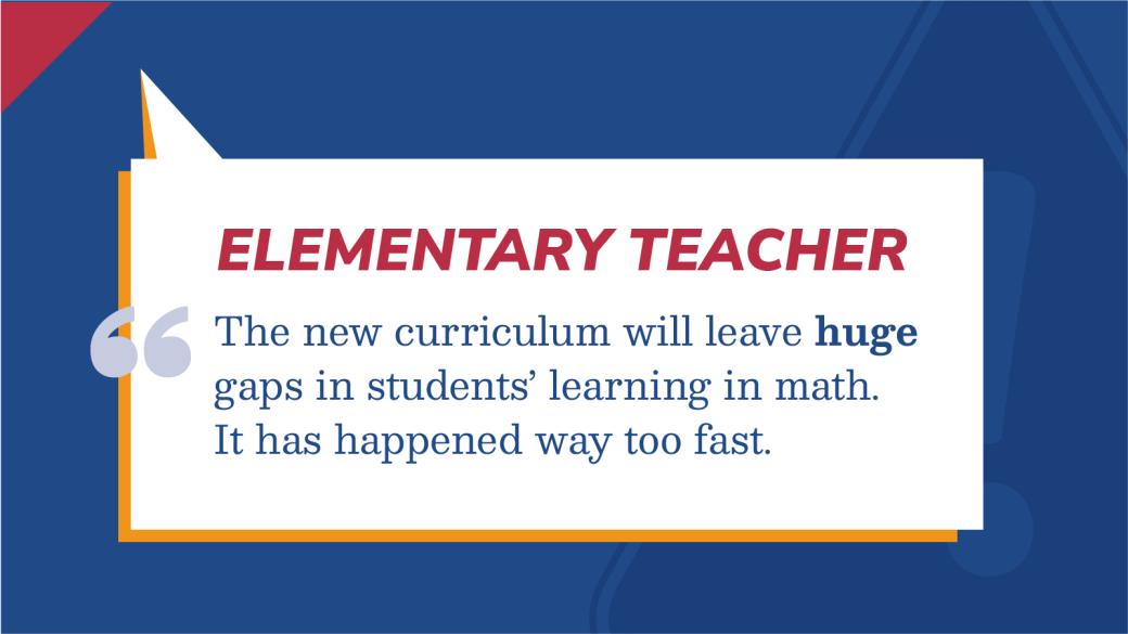 Curriculum infographic 2023: Elementary teacher—The new curriculum will leave huge gaps in students’ learning in math. It has happened way too fast