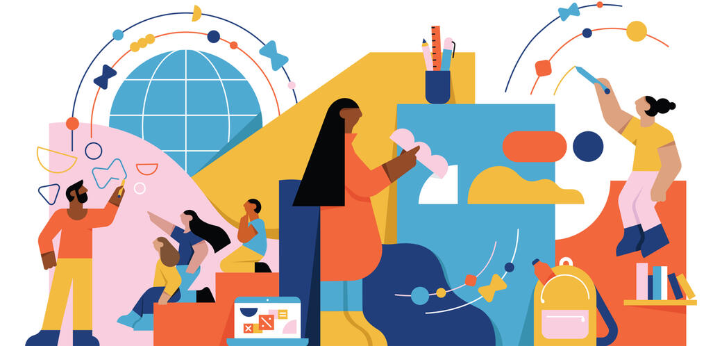 Abstract illustration of teachers and students