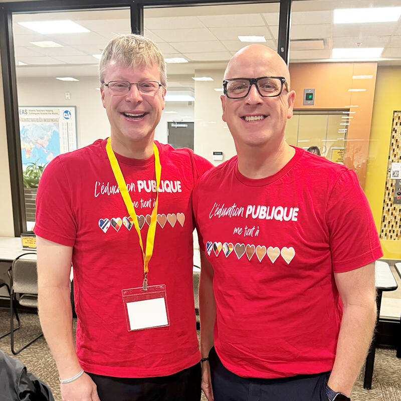 Two people wearing red for ed t-shirts