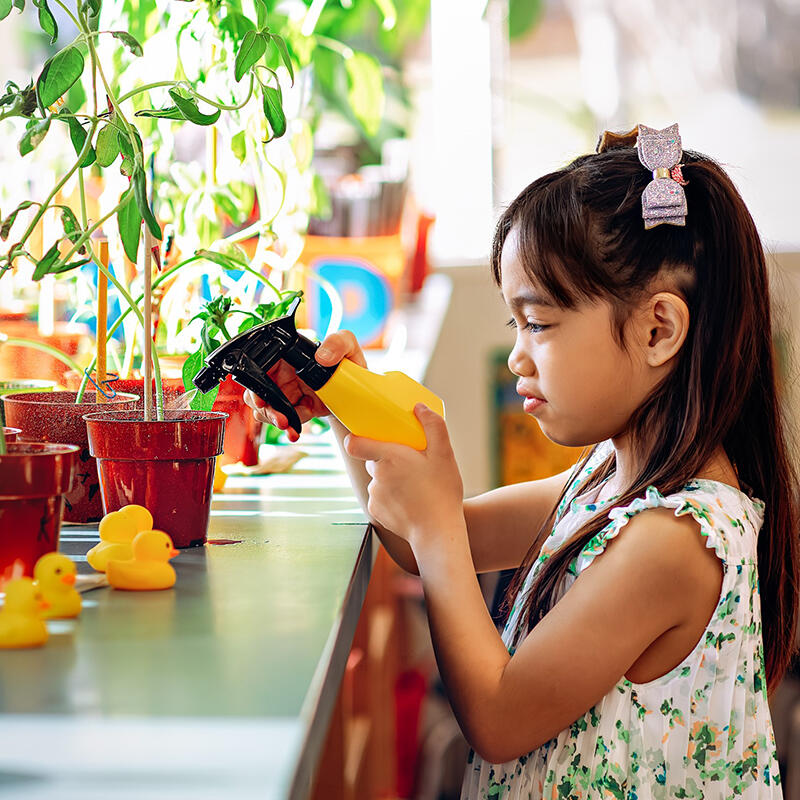 A student watering a plant