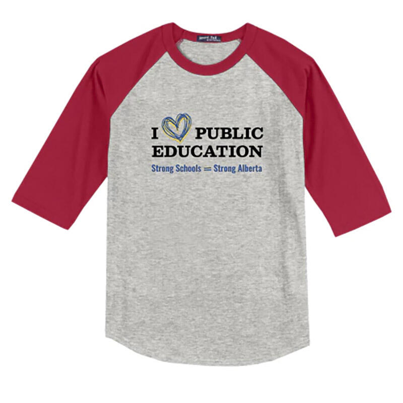 A t shirt with an I heart public education logo on it