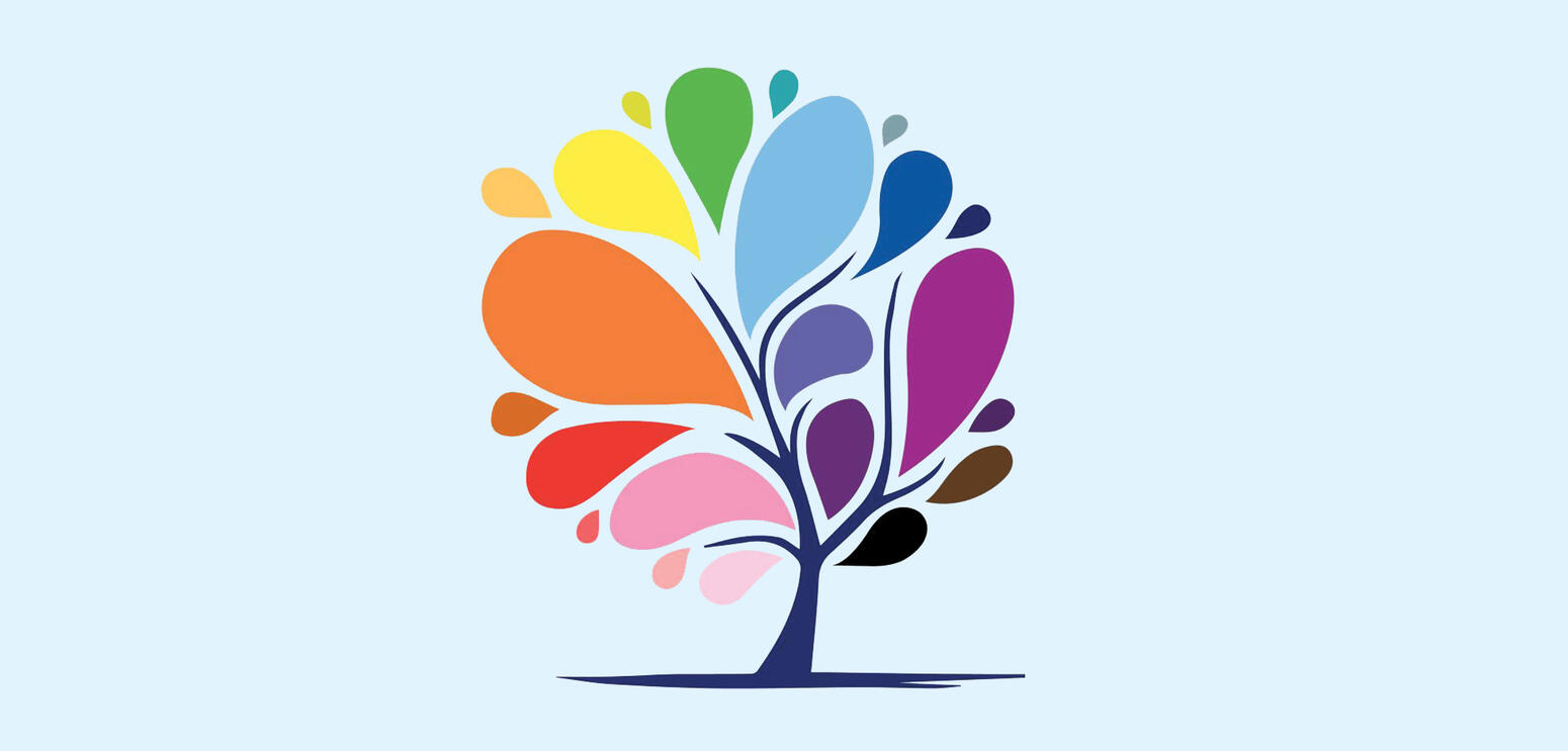 Multi-coloured cartoon tree