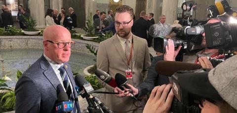 ATA president speaks to reporters in the Alberta Legislature rotunda