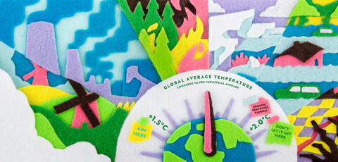 Felted collage depicting renewable and polluting resources