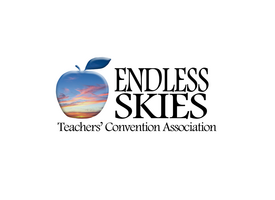 Endless Skies Teacher Convention Association logo of a blue, yellow and orange sunset framed in an apple shape 