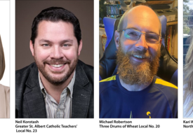 Headshots of politically active teachers including Ariana Mancini, Neil Korotash, Michael Robertson, and Kari Whan.