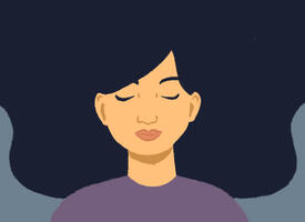 Above illustration of a women with dark hair with closed eyes