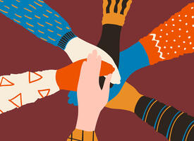 Illustration of hands stacked