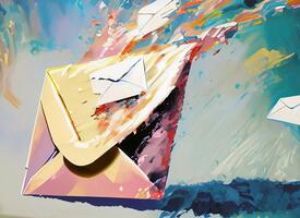 Painterly illustration of a flying envelope