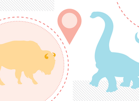 Bison and dinosaur illustration