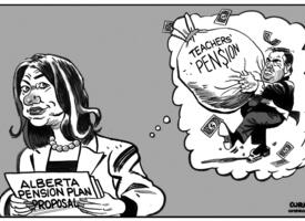 Alberta premier reviewing pension plans for the province with a thought bubble of incorporating Teachers into them