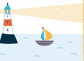 Light house and sail boat