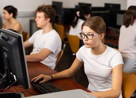 Students seated in a computer lab