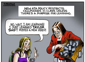 A teacher tries to collect a cell phone from a resistant student