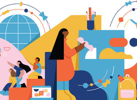Abstract illustration of teachers and students