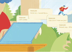 Illustration of boy on lap top going on a virtual adventure